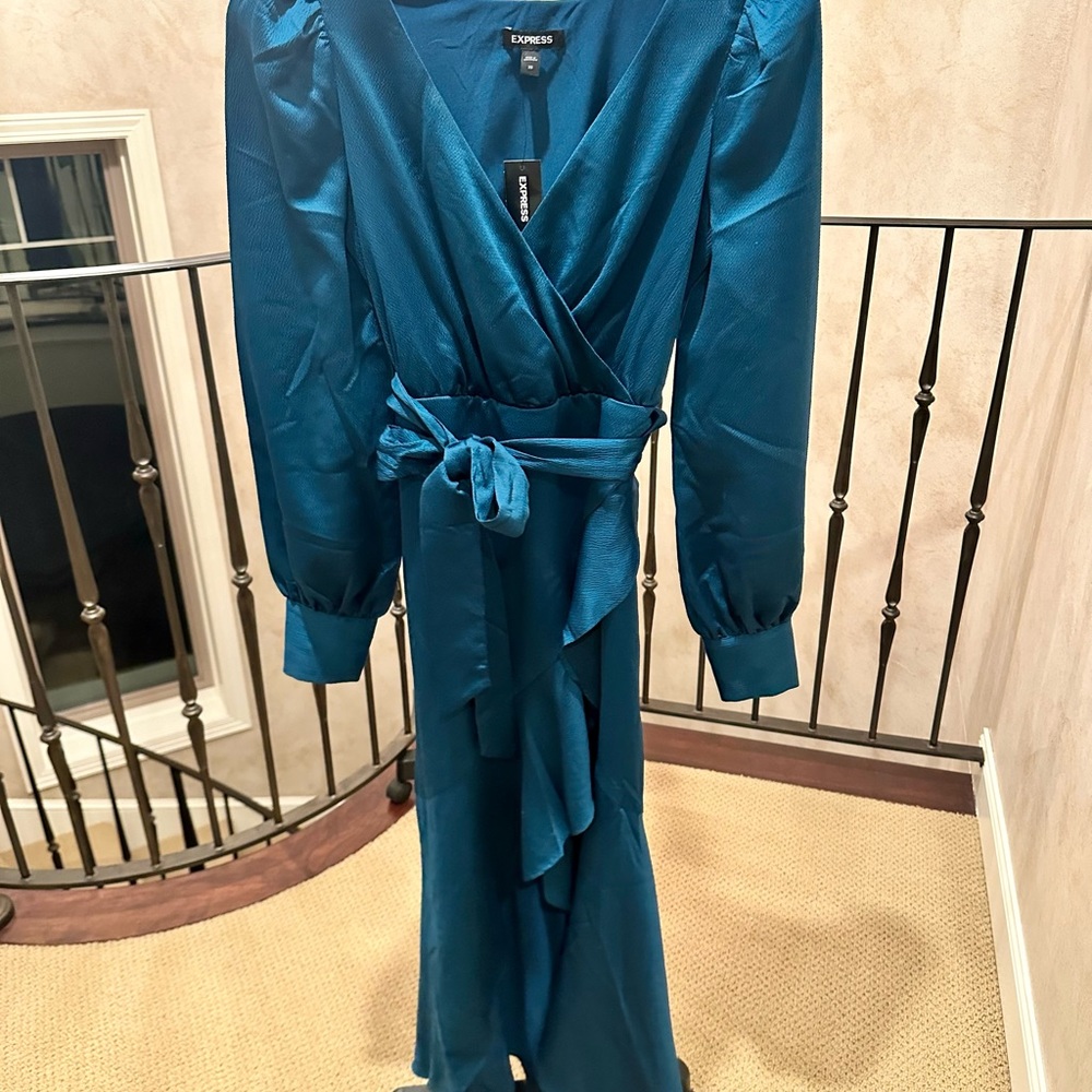 EXPRESS NWT silk dress high low style with ruffle and tie waist